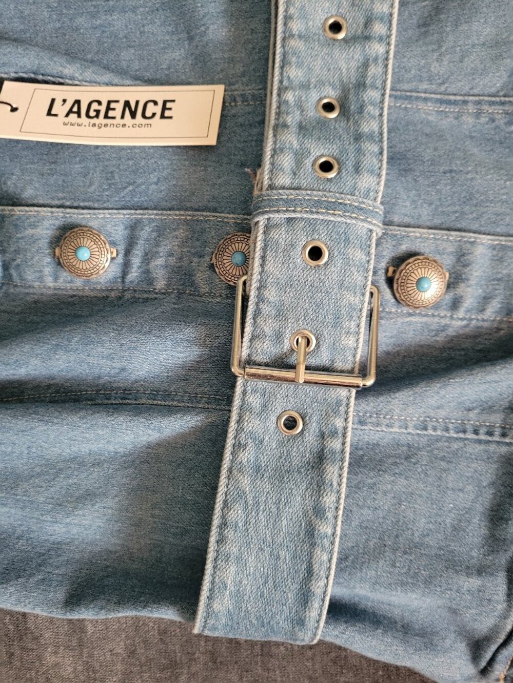 NWT L'AGENCE Denim "Midy" Belted Sleeveless Mini Dress Pockets Retail - Size 6 - Picture 14 of 15